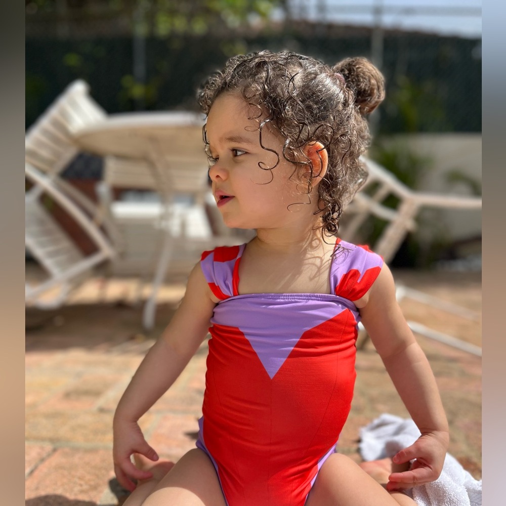 Pepita & Me Red/Orange Heart and Purple Girl Swim One Piece